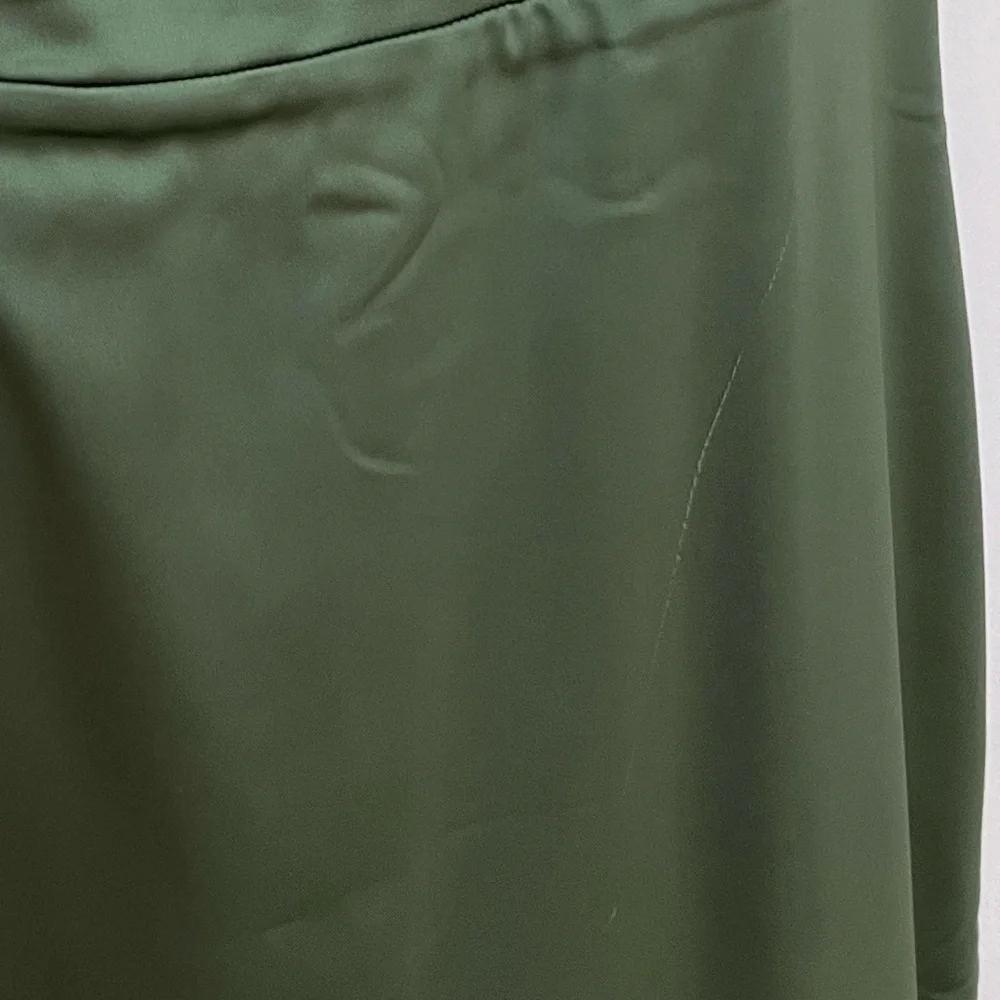 Abercrombie Sculpting Stretch Satin Midi Dress Square-Neck Olive Green - Picture 2 of 12